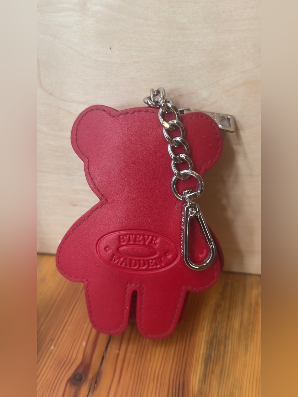Steve Madden Red Bear Key & Coin with Silver Chain